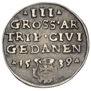 trojak 1539, Gdańsk, odmiana -korona królewska bez krzy...