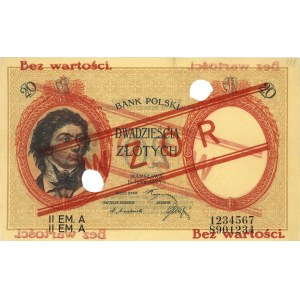 20 złotych 15.07.1924, II EM. A, WZÓR, dwukrotnie perfo...