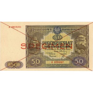 50 złotych 15.05.1946, seria A, SPECIMEN, Miłczak 128a