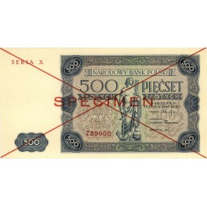 500 złotych 15.07.1947, seria X 789000, SPECIMEN, Miłcz...