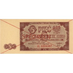 5 złotych 1.07.1948, Seria AL 1234567, SPECIMEN, Miłcza...