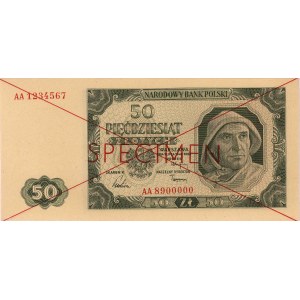 50 złotych 1.07.1948, seria AA 1234567, AA 8900000, SPE...