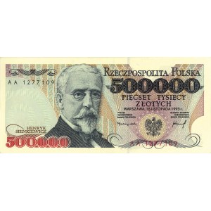 500.000 złotych 16.11.1993, seria AA, Miłczak 193b, bar...
