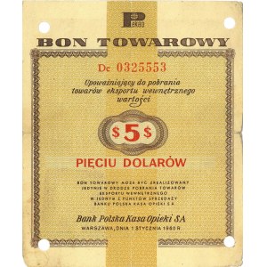 5 dolarów 1.01.1960, seria De, Miłczak B6b, banknot ska...