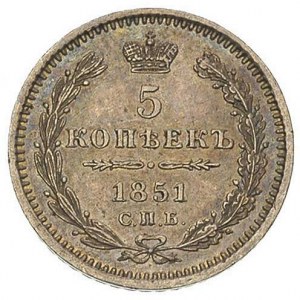 5 kopiejek 1851, Petersburg, Bitkin 409, bardzo ładne