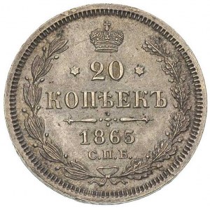 20 kopiejek 1865, Petersburg, Bitkin 178, pięknie zacho...