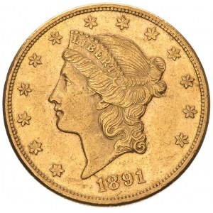 20 dolarów 1891/CC, Carson City, Fr. 179, złoto, 33.41 ...