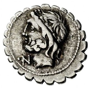 L. Scipio Asiagenus ok. 106 pne, denar serratus, Aw: Gł...