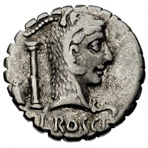 L. Roscius Fabatus 64 pne, denar serratus, Aw: Głowa Ju...