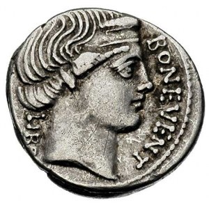 L. Scribonius Libo ok. 62 pne, denar, Aw: Głowa Bonus E...