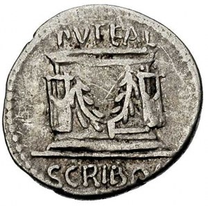 L. Scribonius Libo ok. 62 pne, denar, Aw: Głowa Bonus E...