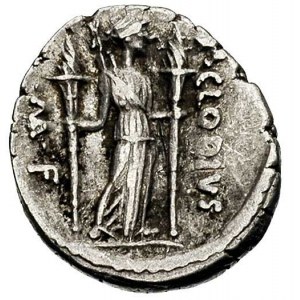 P. Clodius M. f. Turrinus ok. 42 pne, denar serratus, A...