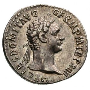 Domicjan 81-96 denar, Aw: Popiersie w prawo i napis, Rw...