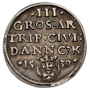 trojak 1537, Gdańsk, odmiana napisów PRVS / DANNC3K, T....