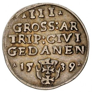 trojak 1539, Gdańsk, końcówka napisu PRVS, korona bez k...