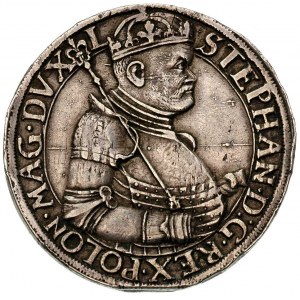 talar 1586, Nagy Banya, Aw: Półpostać króla i napis wok...