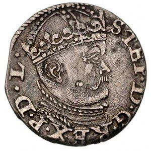 trojak 1585, Ryga, lilijki i krzyżyki po bokach III, Kr...