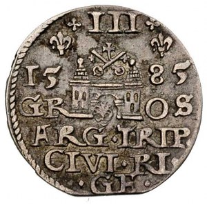 trojak 1585, Ryga, lilijki i krzyżyki po bokach III, Kr...
