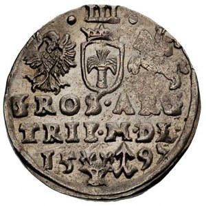 trojak 1597, Wilno, odmiana z herbem Chalecki i głową w...