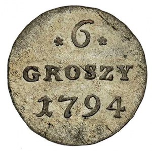 6 groszy 1794, Warszawa, duże cyfry daty, Plage 207, ła...