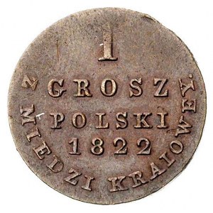 1 grosz z miedzi krajowej 1822, Warszawa, szeroka koron...