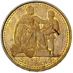 5 zlotych 1925, Konstytucja, odmiana 81 perełek, tombak...