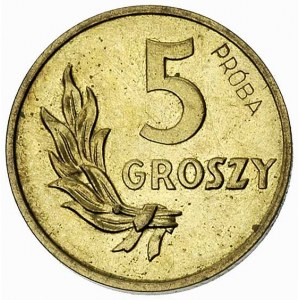 5 groszy 1949, na rewersie wklęsły napis PRÓBA, mosiądz...