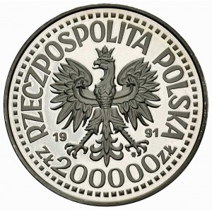 200.000 złotych, 1991, Jan Paweł II, na rewersie wypukł...