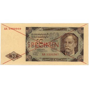 10 złotych 1.07.1948, seria AA 1234567, AA 8900000, SPE...