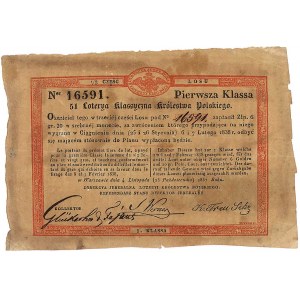 Bilet Loterii Królestwa Polskiego z roku 1837 na 6 złot...