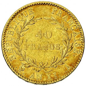 40 franków AN XI (1802/1803)A, Paryż, Fr. 479, złoto 12...