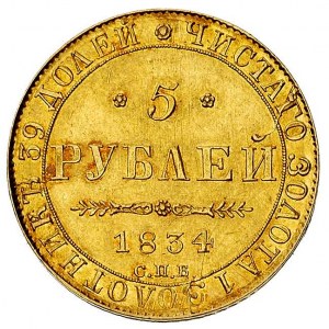 5 rubli 1834, Petersburg, Bitkin 9, Fr. 155, złoto 6.50...