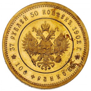37 1/2 rubla = 100 franków 1902, Petersburg, Bitkin 315...