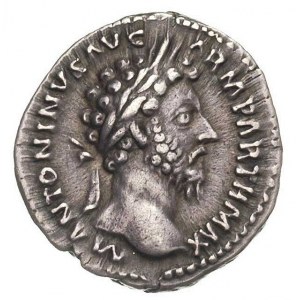 Marek Aureliusz 161- 180, denar, Aw: Popiersie w wieńcu...