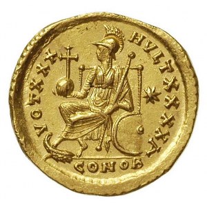 Teodozjusz II 402-450, solidus, Konstantynopol, Aw: Pop...