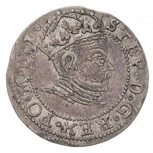 grosz 1581 Ryga, odmiana z pełną datą po bokach herbu R...