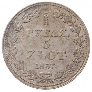 3/4 rubla = 5 złotych 1837, Warszawa, Plage 356, Bitkin...