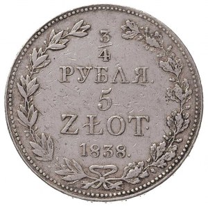 3/4 rubla = 5 złotych 1838, Warszawa, małe cyfry daty, ...