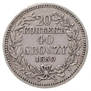 20 kopiejek = 40 groszy 1850, Warszawa, wieniec związan...