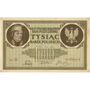 1.000 marek polskich 17.05.1919, seria ZK, 6 cyfr z gwi...
