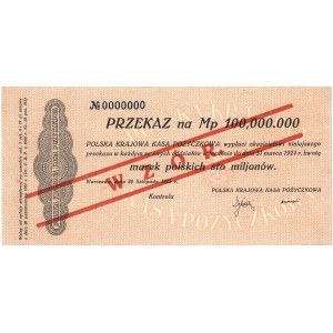 przekaz na 100 000.000 marek polskich, 20.11.1923,  No ...