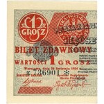 zestaw pięciu podstawowych typów banknotów: 1 grosz z 2...