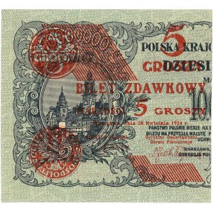 komplet banknotów 5 groszowych 28.04.1924, lewa i prawa...