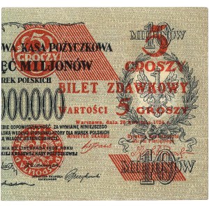 komplet banknotów 5 groszowych 28.04.1924, lewa i prawa...