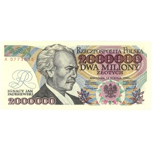 2 000.000 złotych 14.08.1992, seria A, banknot z błędem...