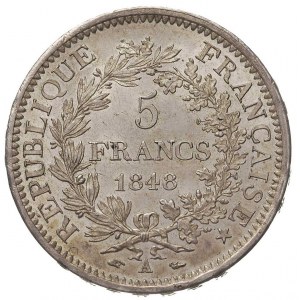 II Republika 1848-1852, 5 franków 1848 A, Paryż, bardzo...