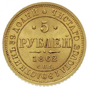 5 rubli 1862, Petersburg, Fr. 163, Bitkin 8, złoto 6.54...
