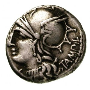 M. Baebius Q.f. Tampilus 137 pne, denar, Aw: Głowa Romy...