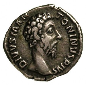 Marek Aureliusz 161-180, denar pośmiertny, Aw: Głowa ce...