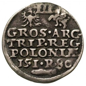 trojak 1580, Olkusz, odmiana z herbem Glaubicz po obu s...